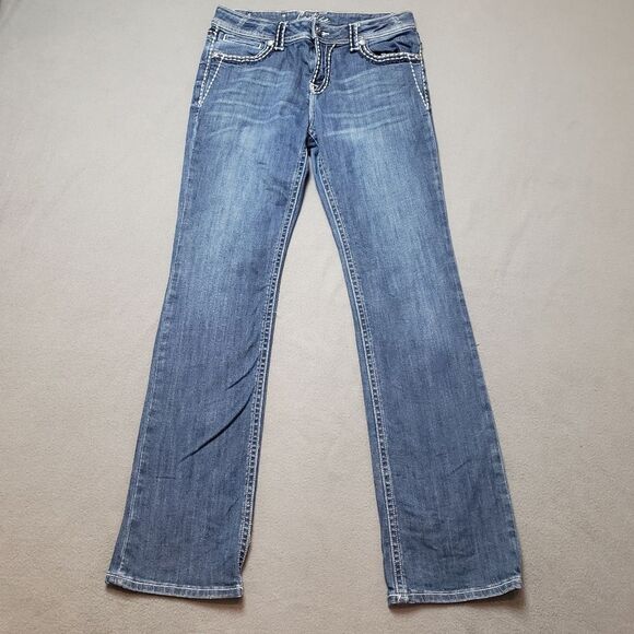 Cartise Denim medium-wash embroidered & beaded jeans. Size 10 - Picture 2 of 15